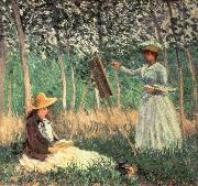 Claude Monet In the woods at Giverny Blanche Hoschede at her Easel with Suzanne Hoschede Reading oil painting reproduction